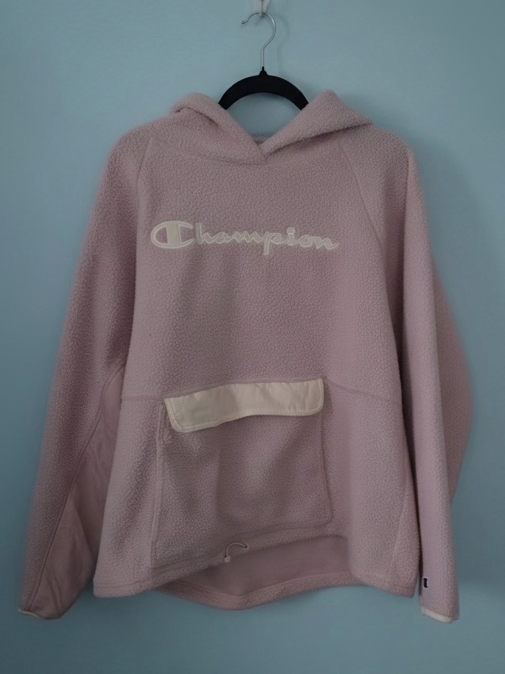 Champion Pink Sherpa Hoodie with Logo